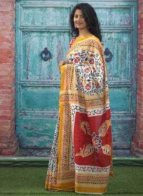 Ethnic motifs printed pure cotton bandhani saree 3