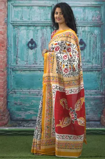 Ethnic motifs printed pure cotton bandhani saree