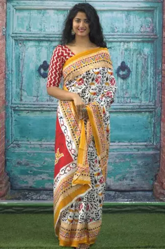 Ethnic motifs printed pure cotton bandhani saree