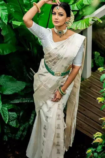 Ethnic motifs zari silk blend kanjeevaram saree