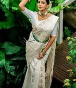 Ethnic motifs zari silk blend kanjeevaram saree