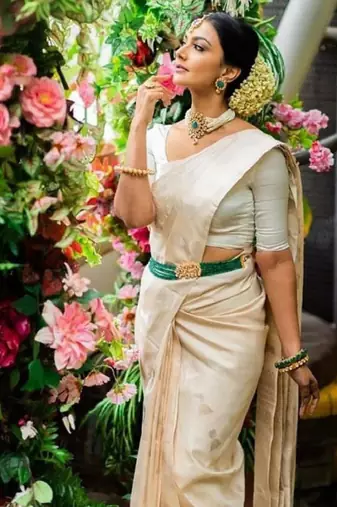 Ethnic motifs zari silk blend kanjeevaram saree