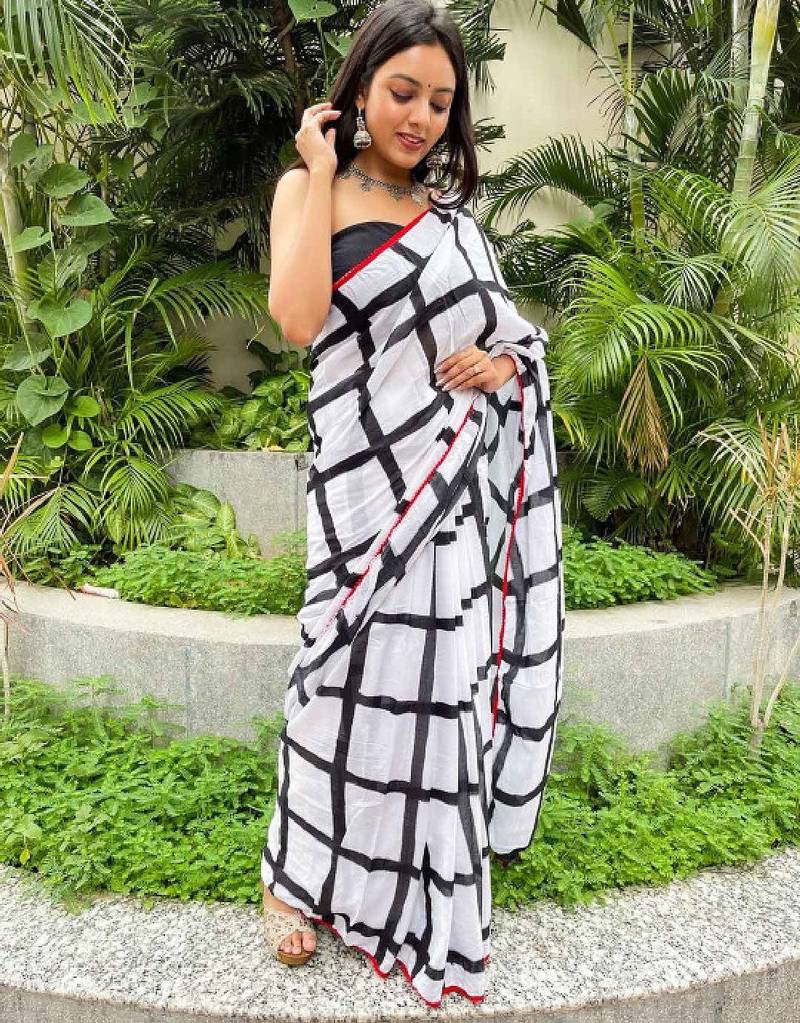Checked pure cotton bagru saree