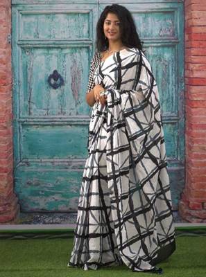 Checked pure cotton block print saree 2