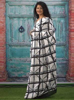 Checked pure cotton block print saree 3