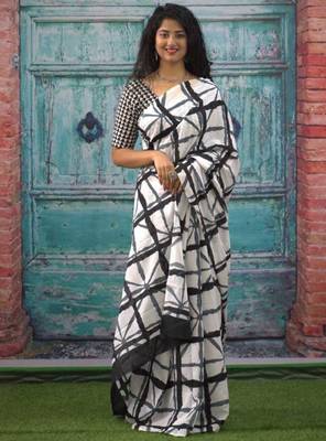 Checked pure cotton block print saree 4