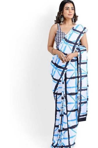 white pure cotton saree with checked print pattern