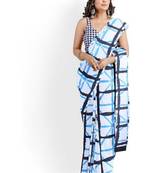 Checked pure cotton block print saree