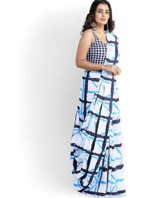 Checked pure cotton block print saree 2