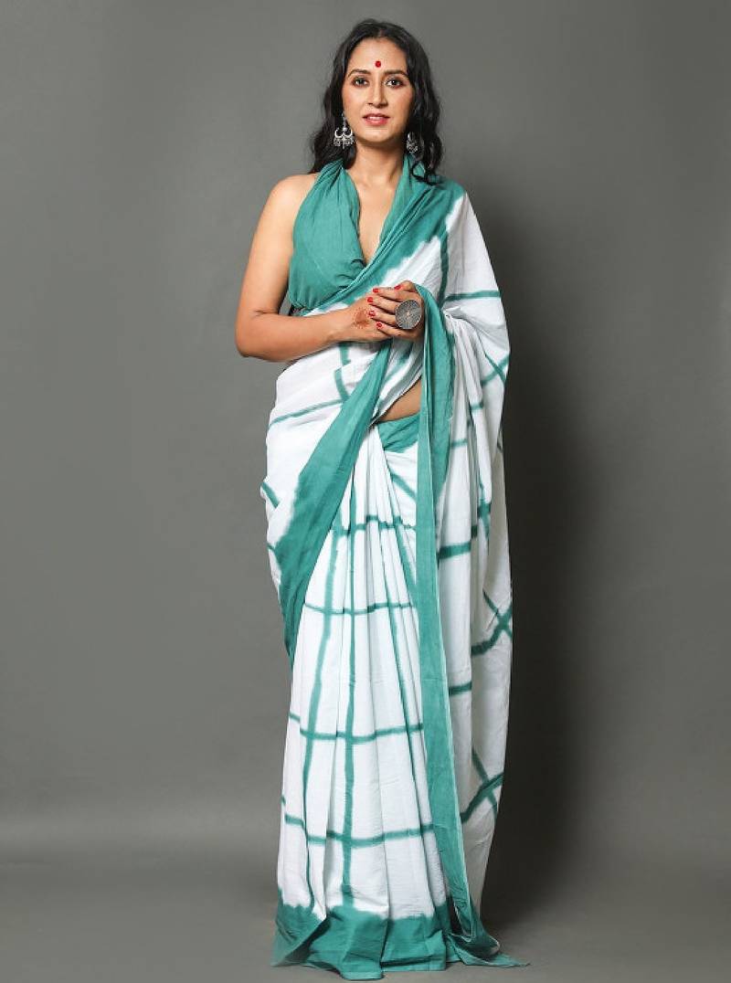 Checked pure cotton saree