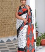 Mulmul cotton block print saree
