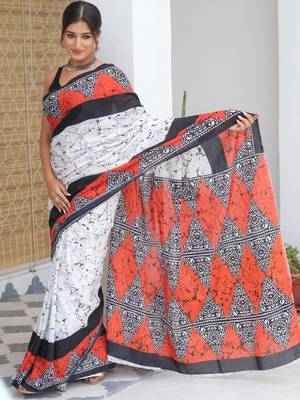 Mulmul cotton block print saree 2