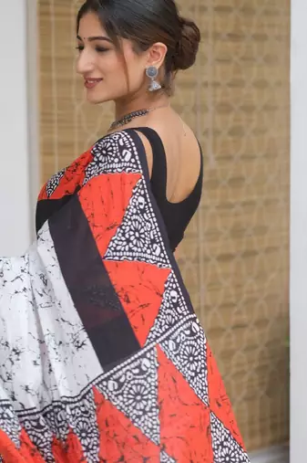 Mulmul cotton block print saree