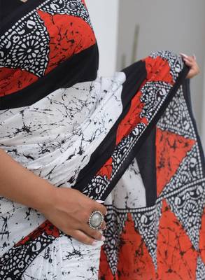 Mulmul cotton block print saree 4