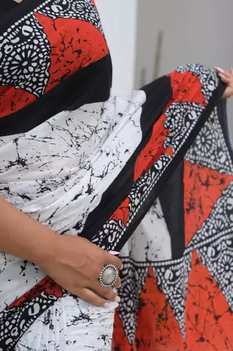 Mulmul cotton block print saree