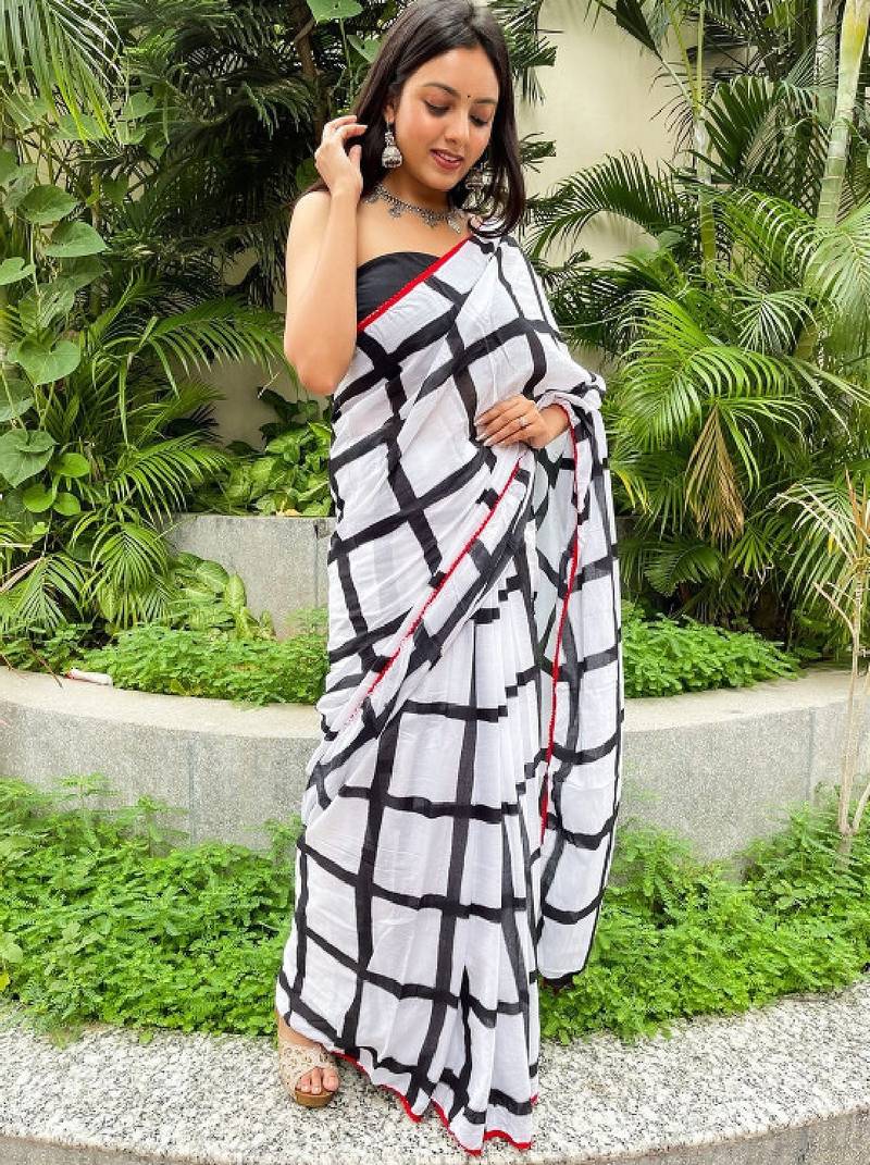 Checked pure cotton bagru saree
