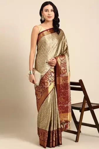 Ethnic motifs woven design zari silk cotton kanjeevaram saree