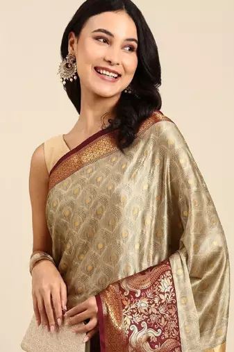 Ethnic motifs woven design zari silk cotton kanjeevaram saree