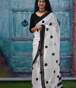 Polka dot block print pure cotton saree