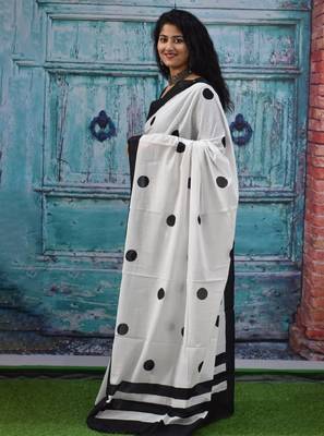 Polka dot block print pure cotton saree 3