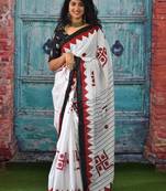 Ethnic motif printed pure cotton ikat saree