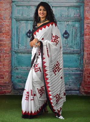 Ethnic motif printed pure cotton ikat saree 3