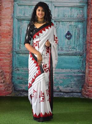 Ethnic motif printed pure cotton ikat saree 4