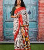 Ethnic motifs pure cotton block print saree