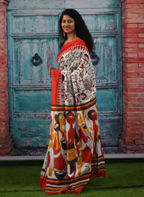Ethnic motifs pure cotton block print saree 3