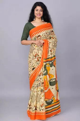 Ethnic motifs printed pure cotton block print saree