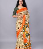 Ethnic motifs printed pure cotton block print saree