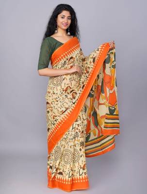 Ethnic motifs printed pure cotton block print saree 2