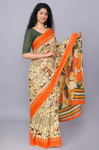 Ethnic motifs printed pure cotton block print saree
