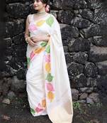 Ethnic motifs woven designed zari banarasi silk saree