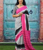 Checked pure cotton block print saree
