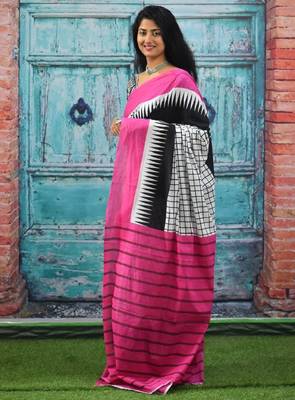 Checked pure cotton block print saree 2