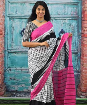 Checked pure cotton block print saree 3