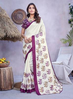 Ethnic motifs printed mysore silk saree 1