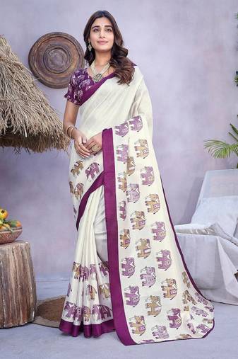 Ethnic motifs printed mysore silk saree