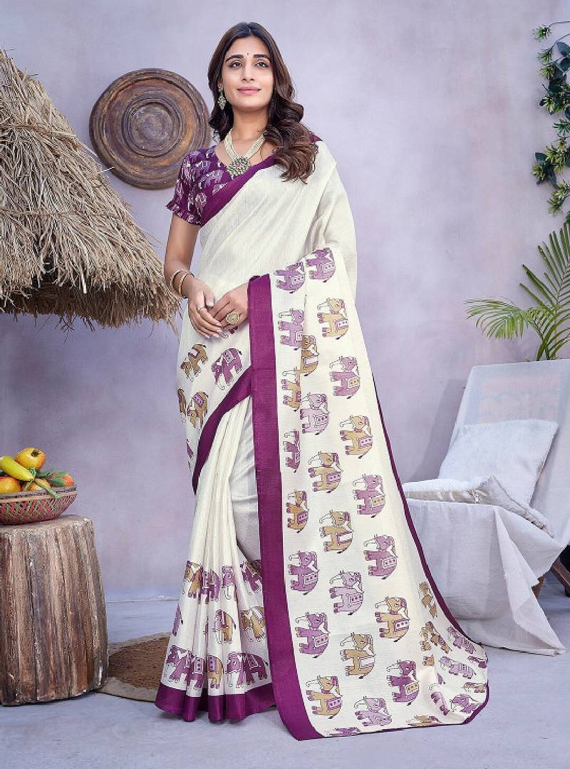 Ethnic motifs printed mysore silk saree