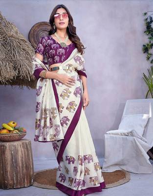 Ethnic motifs printed mysore silk saree 4