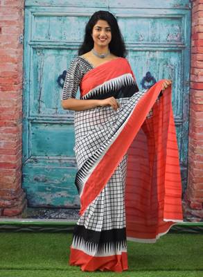 Checked block print saree 2