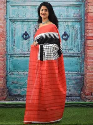 Checked block print saree 3