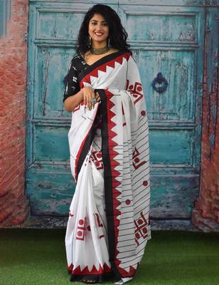 Ethnic motifs pure cotton block print saree 1