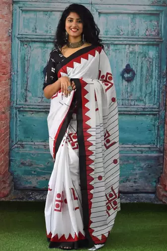 Ethnic motifs pure cotton block print saree