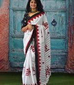 Ethnic motifs pure cotton block print saree