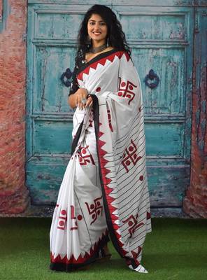 Ethnic motifs pure cotton block print saree 3