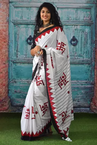 Ethnic motifs pure cotton block print saree