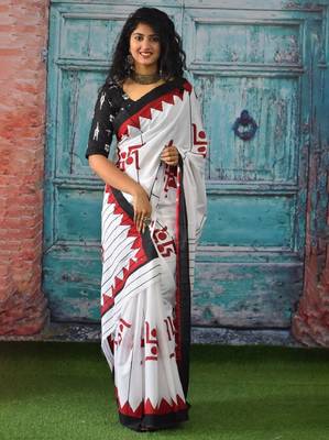 Ethnic motifs pure cotton block print saree 4