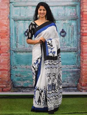 Ethnic motifs pure cotton block print saree 1